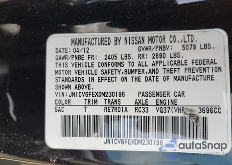 2013 Infiniti G37 Sport/Ipl z USA, uszkodzony, nr VIN JN1CV6FEXDM230196